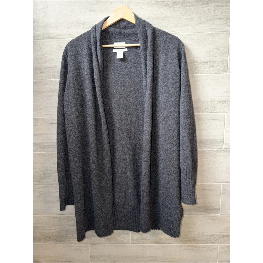 Nicole Miller 100% Cashmere Dark Gray Open Front Cardigan Women's Size M